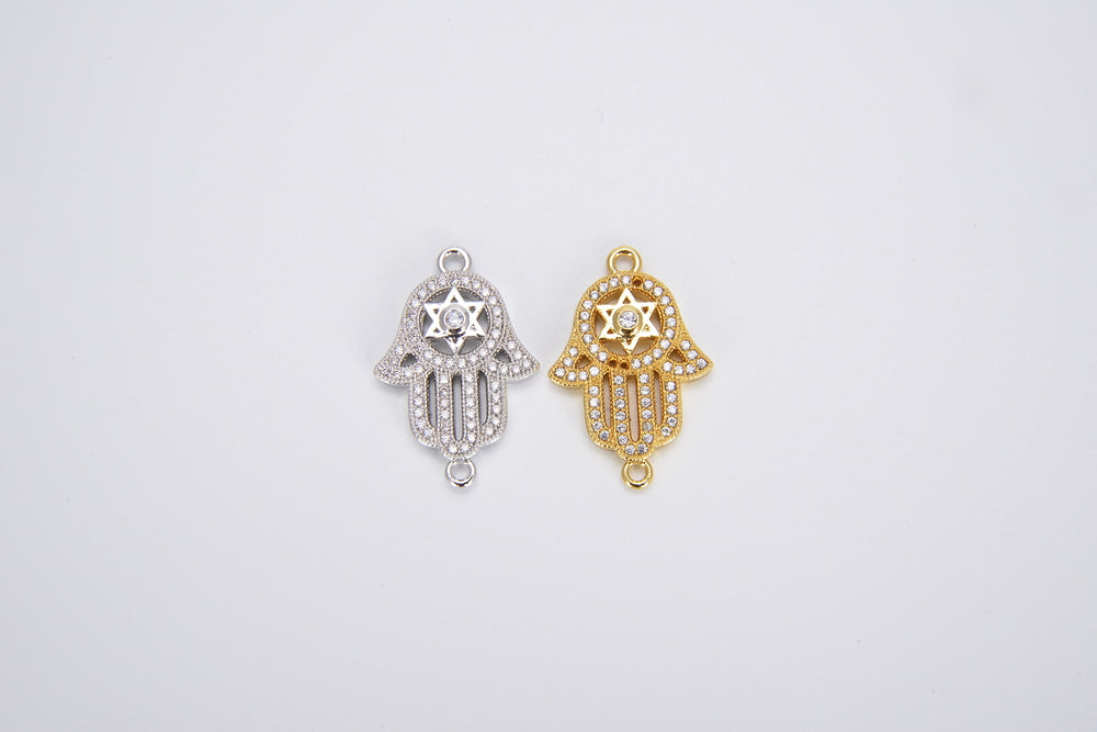 Micro pave hamsa hand with star of David in the center