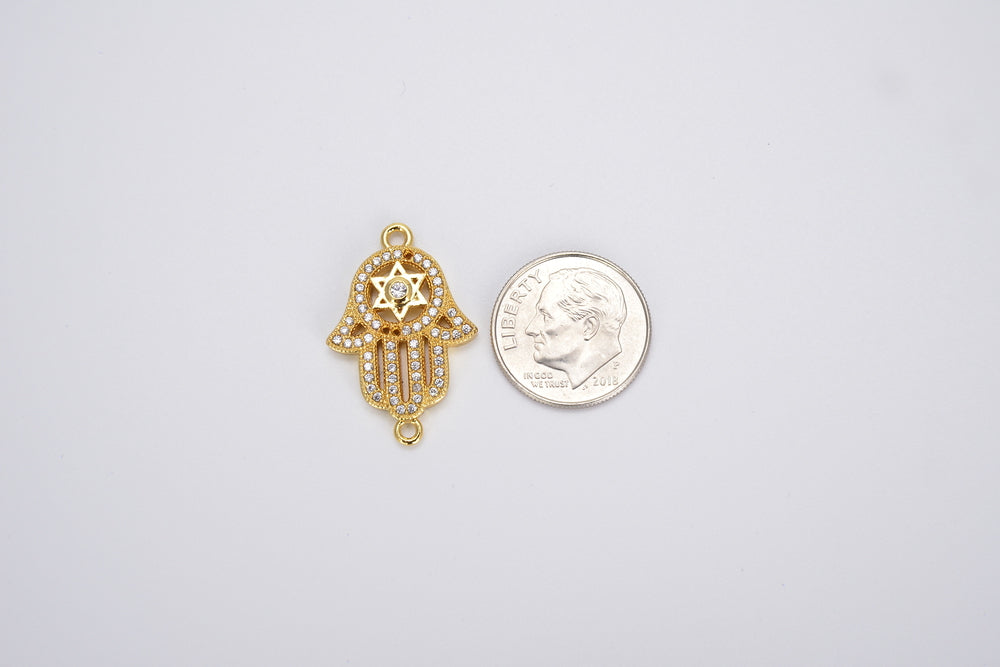 Micro pave hamsa hand with star of David in the center